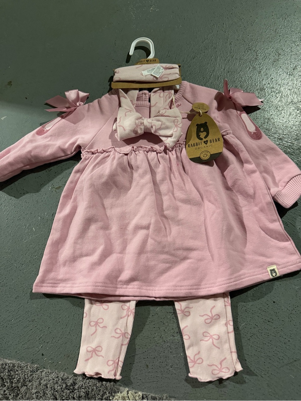 Rabbit & Bear Pink Baby Dress Set with Bow